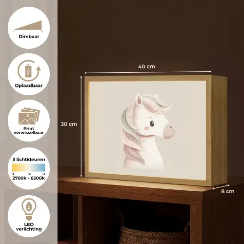Pony - Minimalistisch - Pastel Light Box met batterij (Wandlamp kind) middel -USP_websiteoverzichtNL