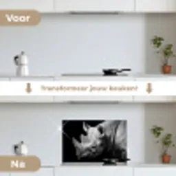 Dieren - Neushoorn - Zwart - Wit - Portret keuken achterwand spatscherm klein -voor_na_NL