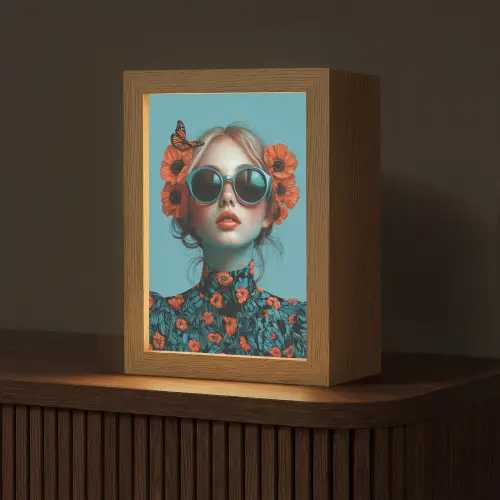 Vrouw - Blauw - Vlinder - Bloemen - Aesthetic Light Box met kabel (Tafellamp) klein -z3d_website