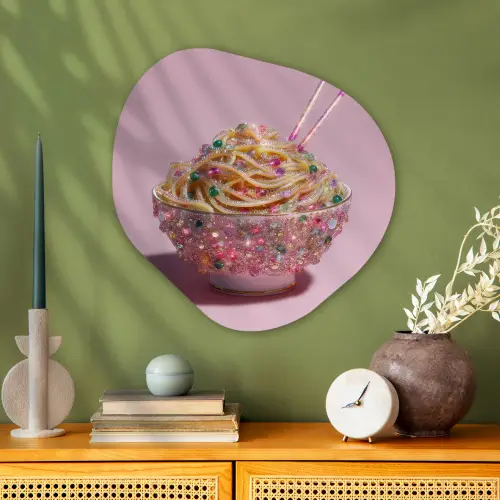 Noodles - Edelstenen - Stokjes - Roze Wandcirkel Organisch Aluminium middel -sfeer2