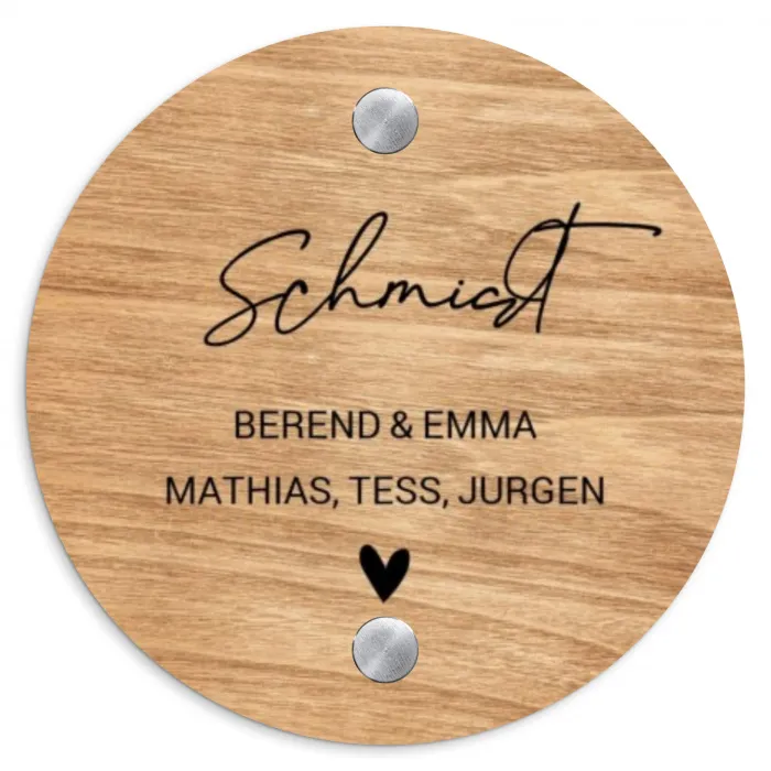 Licht hout - Sierlijk Naambord Rond klein -3d