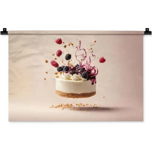 Cheesecake - Eten - Roze - Taart Wandkleed katoen klein -zz3d