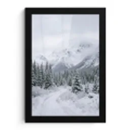 Weg - Bergen - Sneeuw - Naaldbos - Avontuurlijk fotolijst zwart zonder passe partout klein -3d