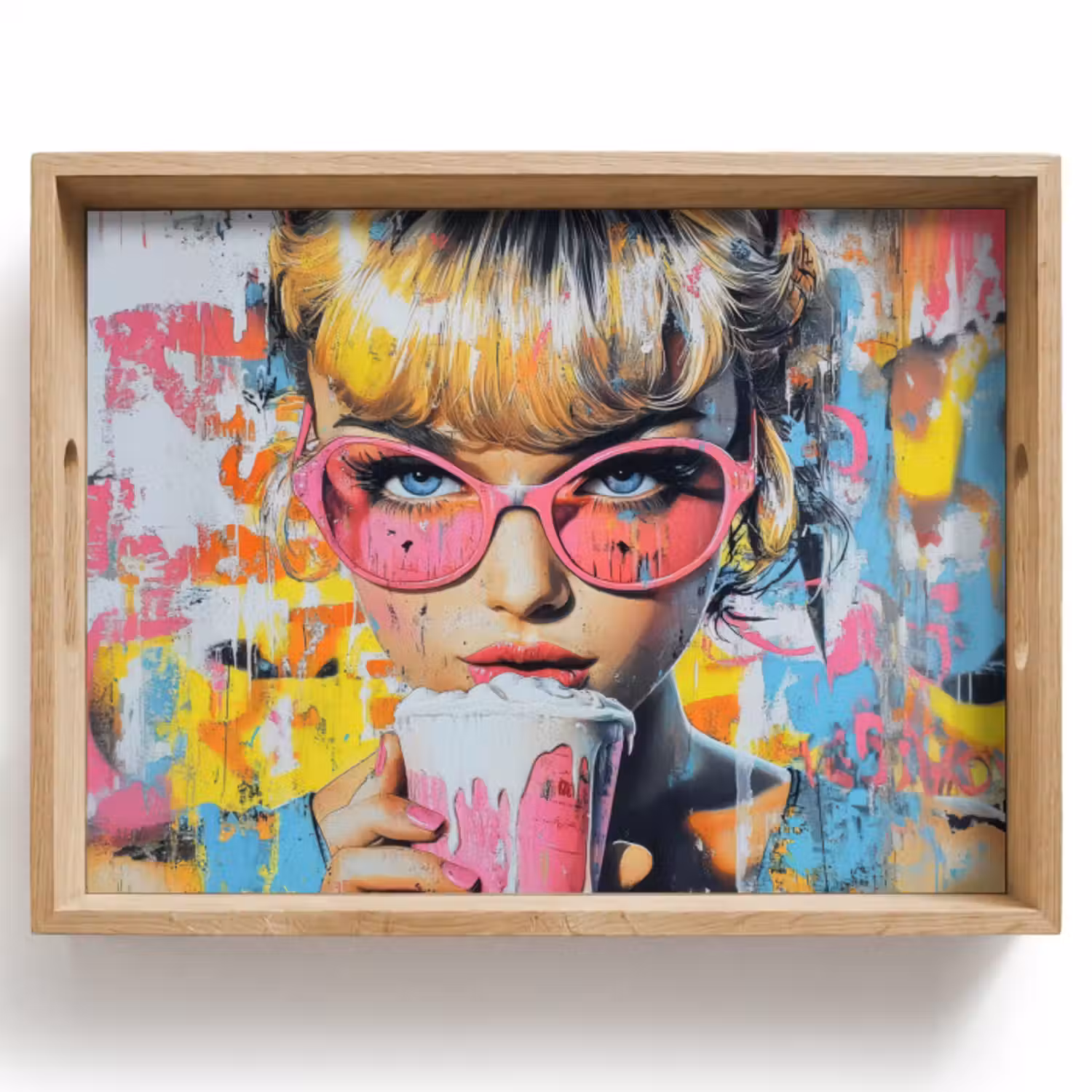 Dienblad - Expressief - Milkshake - Vrouw - Felle kleuren