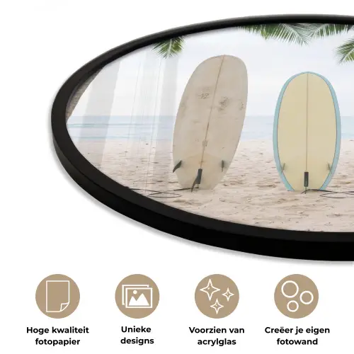Surfboard - Palmbomen - Kleurrijk Fotolijst rond zonder passe partout klein -closeup_NL