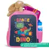 Dino - Groen - Raket - Sterren Kinderrugzak - Roze middel -inhoud_UK