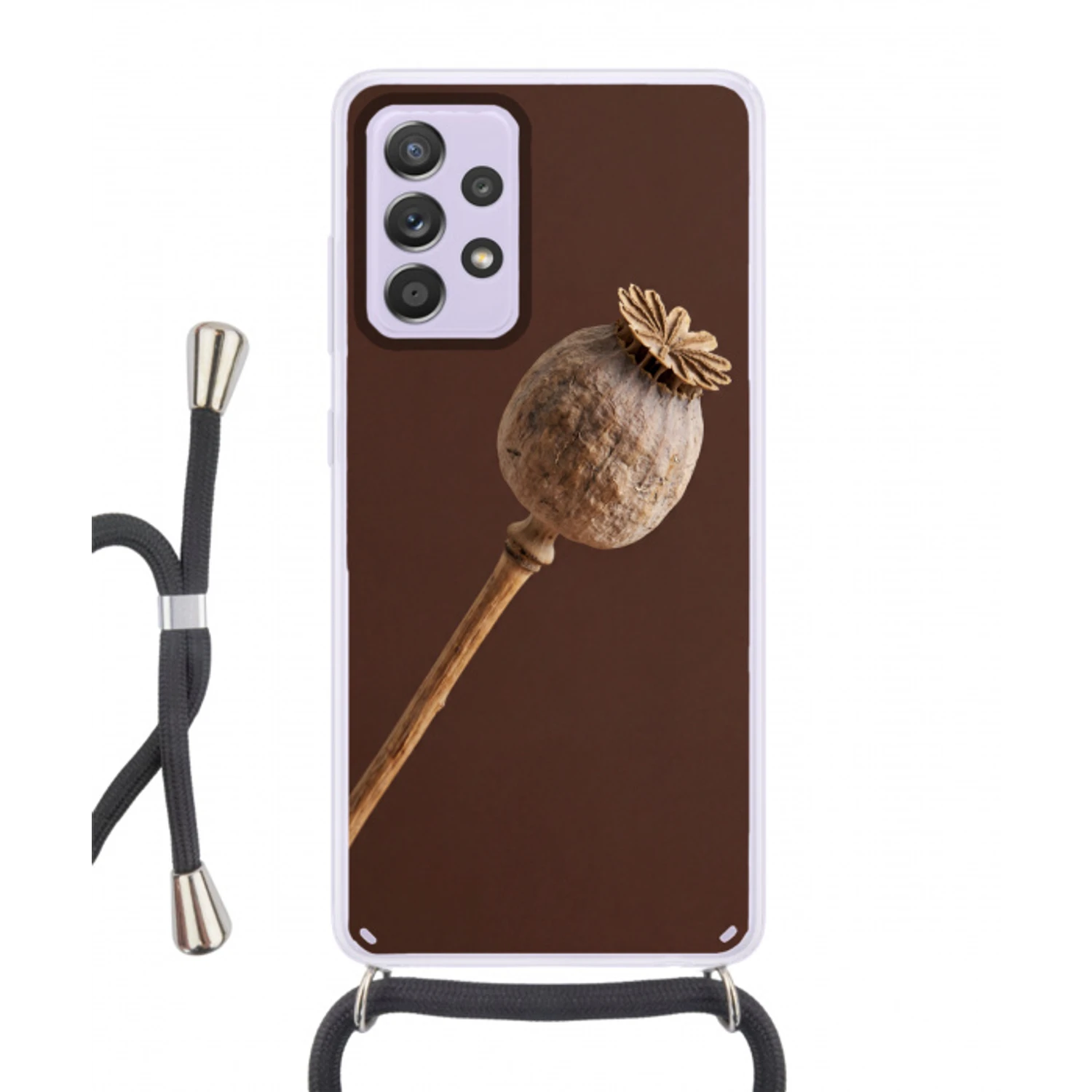 Papaverbol - Droogbloem - Bruin - Minimalistisch Hoesje Samsung Galaxy A52 5G met koord klein -3d