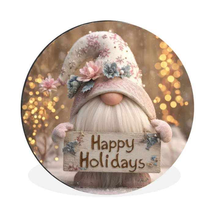 Kerst - Gnome - Bord - Kleurrijk Wandcirkel aluminium klein -3d