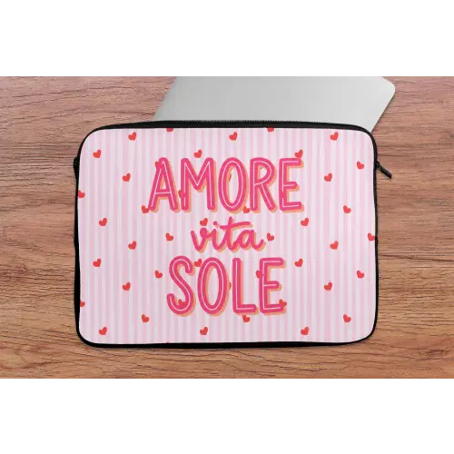 Amore vita sole - Roze - Hartjes laptophoes neopreen klein -tafel