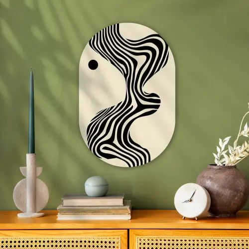 Beige - Lijnen - Golvend -  Abstract Wandcirkel Ovaal Forex klein -sfeer2