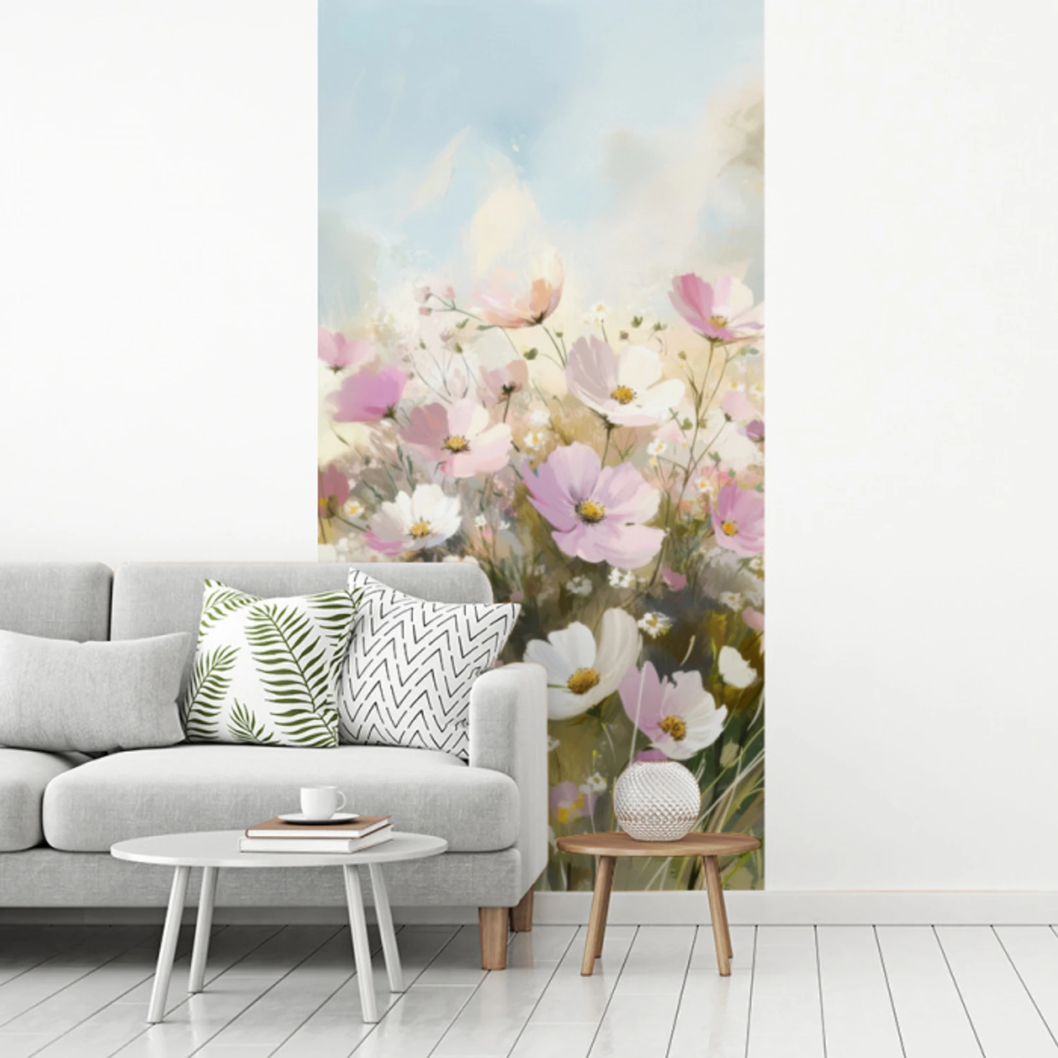 Bloemenveld - Lichte tinten - Geschilderd fotobehang vinyl groot -woonkamer