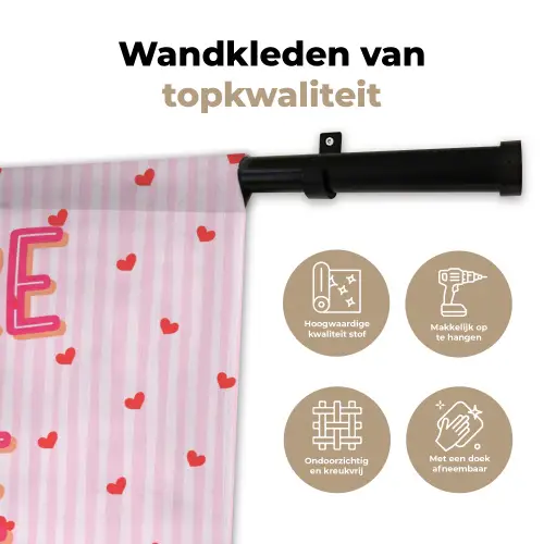 Amore vita sole - Roze - Hartjes Wandkleed katoen klein -sfeer2