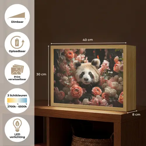 Panda - Dier - Bloemen - Natuur - Botanisch Light Box met batterij (Wandlamp) middel -USP_websiteoverzichtNL