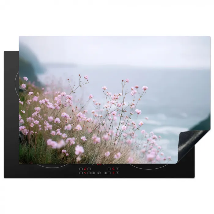 Klif - Bloemen - Zee - Roze Inductie beschermer vinyl 3mm klein -3d