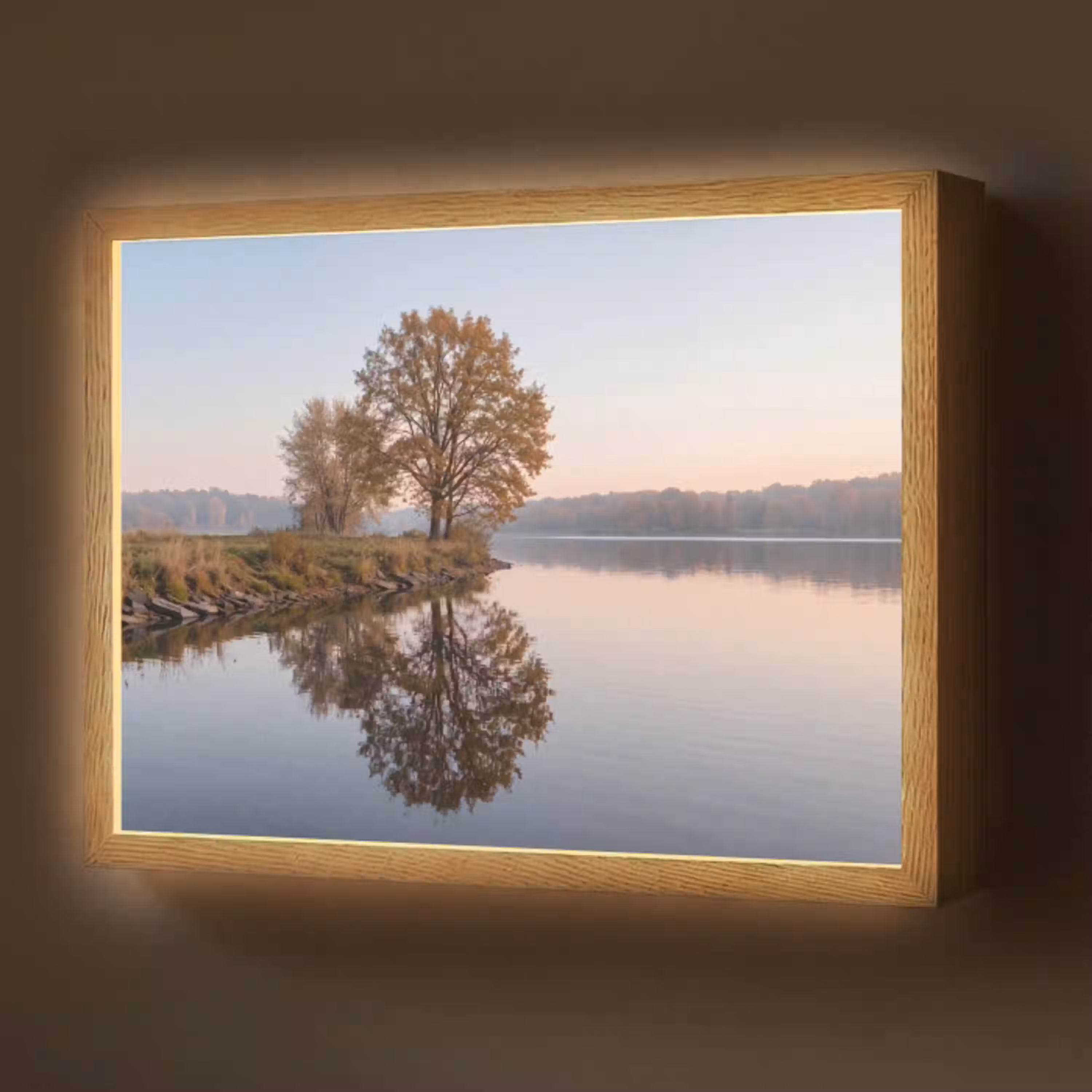 Bomen - Reflectie - Water - Zonsopgang - Serene Light Box met batterij (Wandlamp) middel -z3d_website