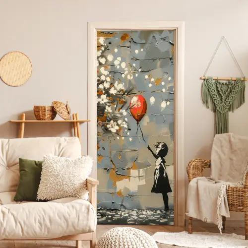 Boom - Graffiti - Banksy Style - Balloon Girl deurposter klein -sfeer2