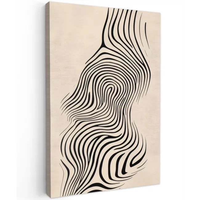 Lijnen - Abstract - Golvend - Zwart Tuinposter op houten frame 2 cm dik klein -3d