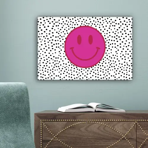 Smiley - Roze - Stippen canvas 2cm klein -sfeer4