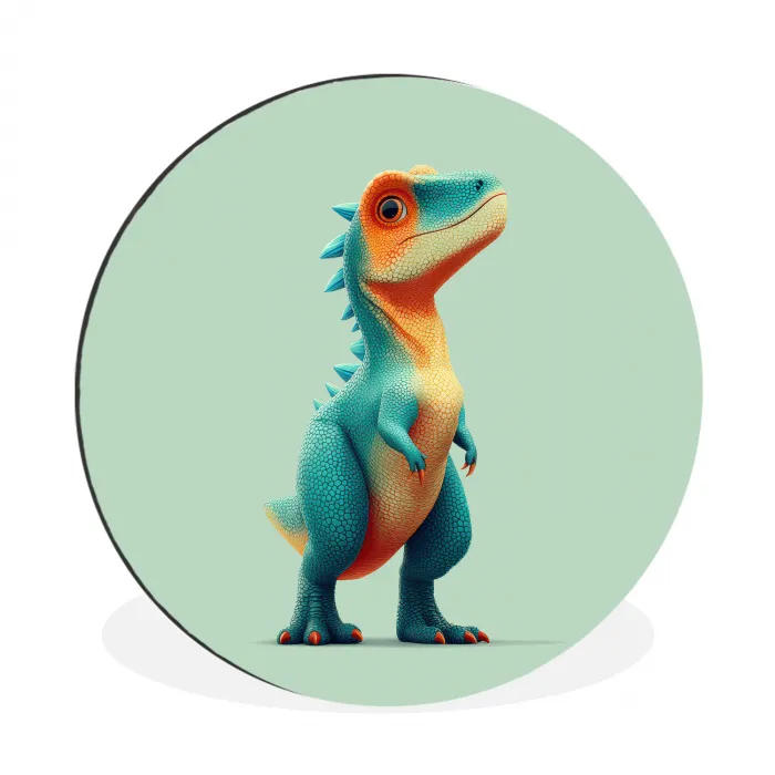 Cartoon - Dino - Oranje - Stekels Wandcirkel aluminium klein -3d