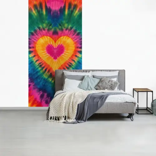 Hart - Tie Dye - Kleurrijk fotobehang vinyl groot -slaapkamer