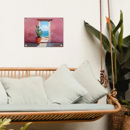 Zee - Roze - Cactus tuinposter los doek klein -sfeer7