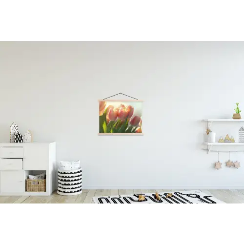 Tulpen - Roze - Zonnestralen textielposter latten blank klein -kinderkamer