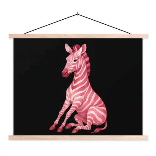 Zebra - Roze - Gestreept textielposter latten blank klein -3d