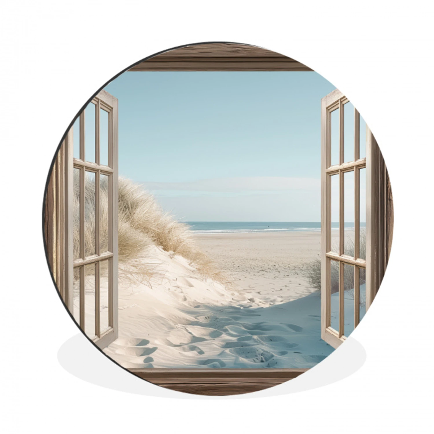 Doorkijk - Helmgras - Duinen - Zee - Landschap Wandcirkel aluminium klein -3d