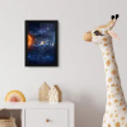 Ruimte - Zonnestelsel - Blauw fotolijst zwart zonder passe partout klein -usfeer4_kinderkamer