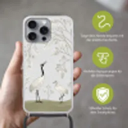 Minimalistisch - Kraanvogels - Blauw Hoesje iPhone 16 Pro Max met koord klein -sfeer2_DE