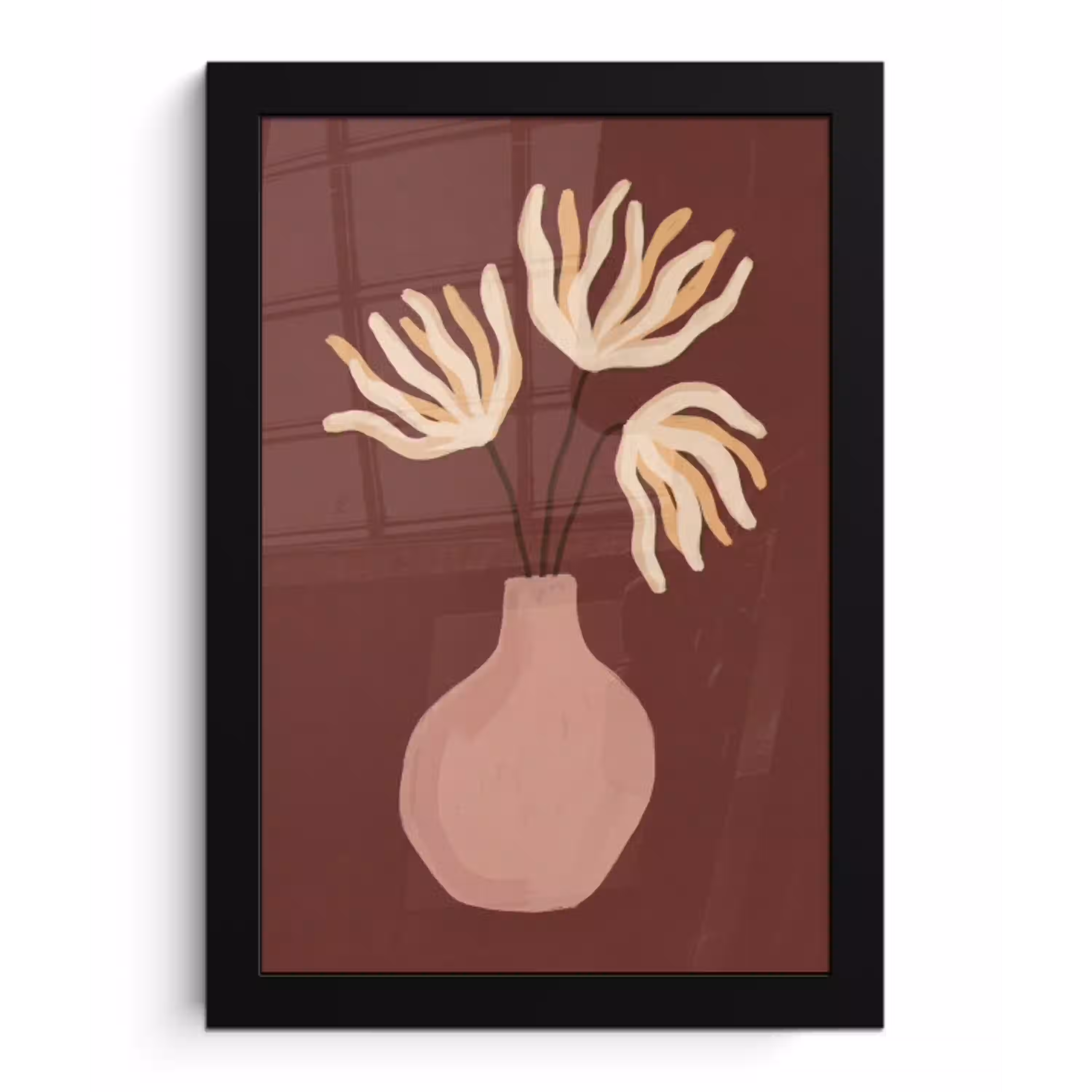 Bloemen - Vaas - Abstract - Modern - Aardetinten fotolijst zwart zonder passe partout klein -3d