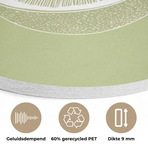 Kiwi - Lijntekening - Minimalistisch - Groen Akoestische PET Vilt - Rond klein -closeup_NL