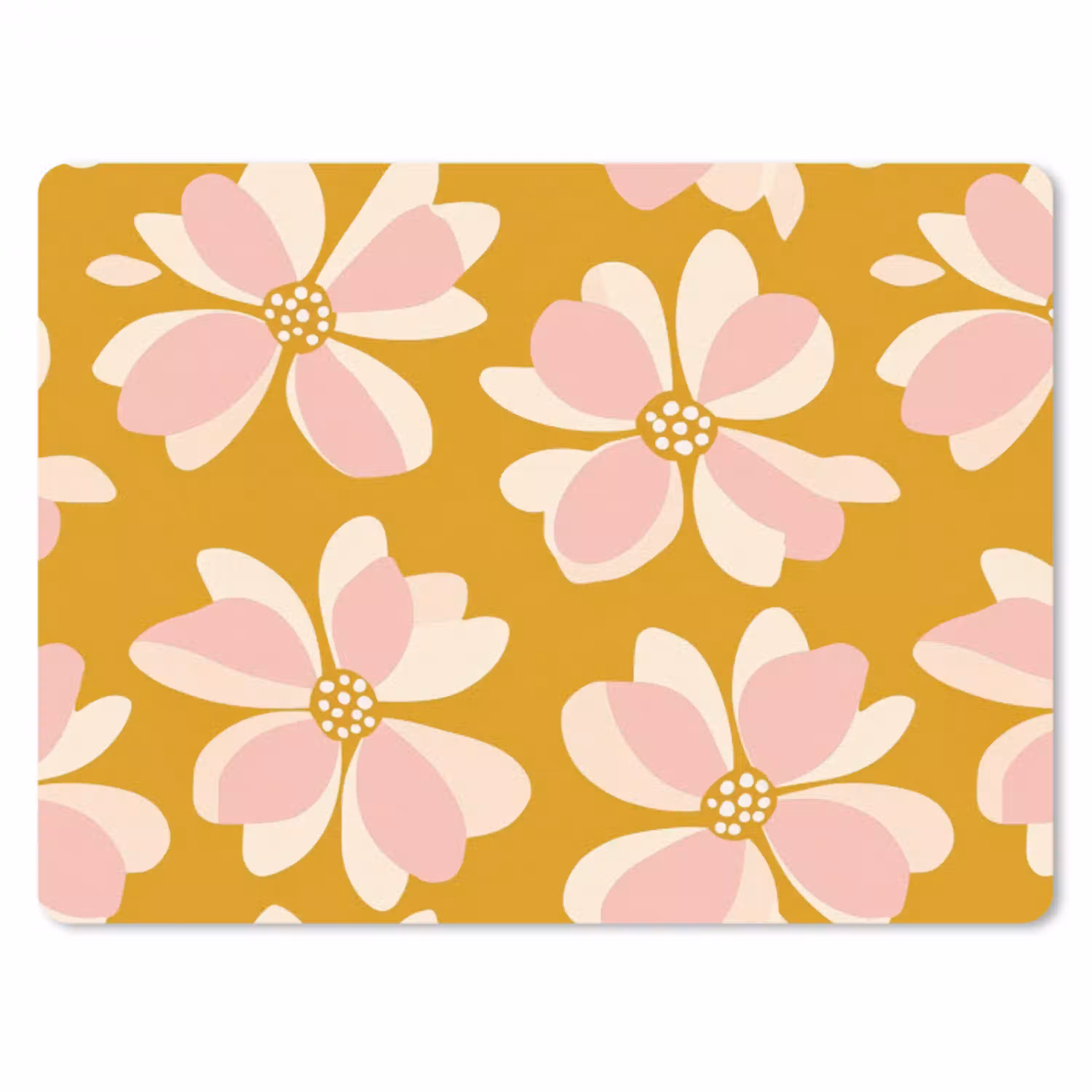 Vintage - Bloemen - Okergeel muismat rubber klein 262 -3d