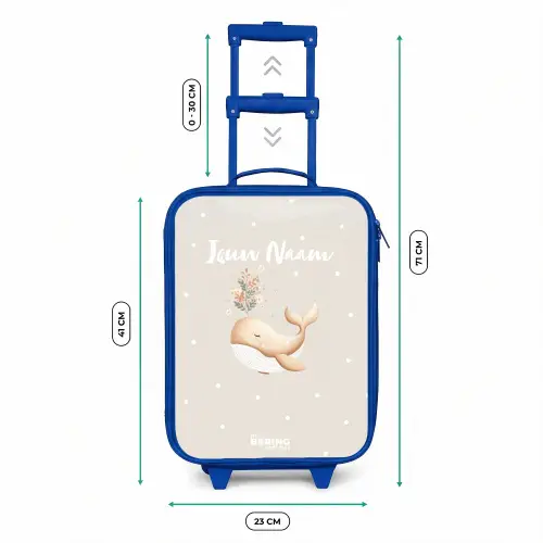 Beige walvis in bloemenzee Kinderkoffer - Blauw klein -productfoto_formaten