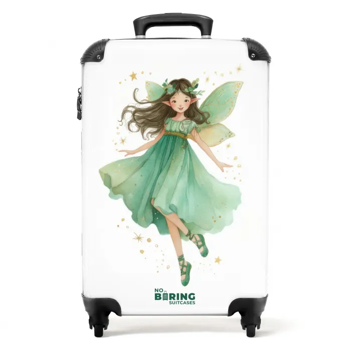 Elf met bruin haar en een groene jurk NBS - Handbagage koffer - Kinderen Unisex middel -productfoto_recht