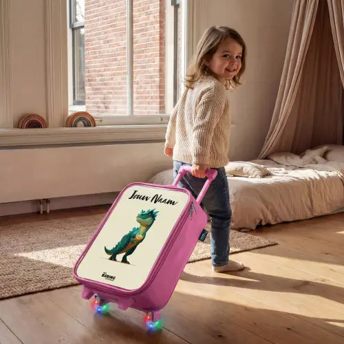 Dino - Dier - Groen Kinderkoffer - Roze klein -sfeer1