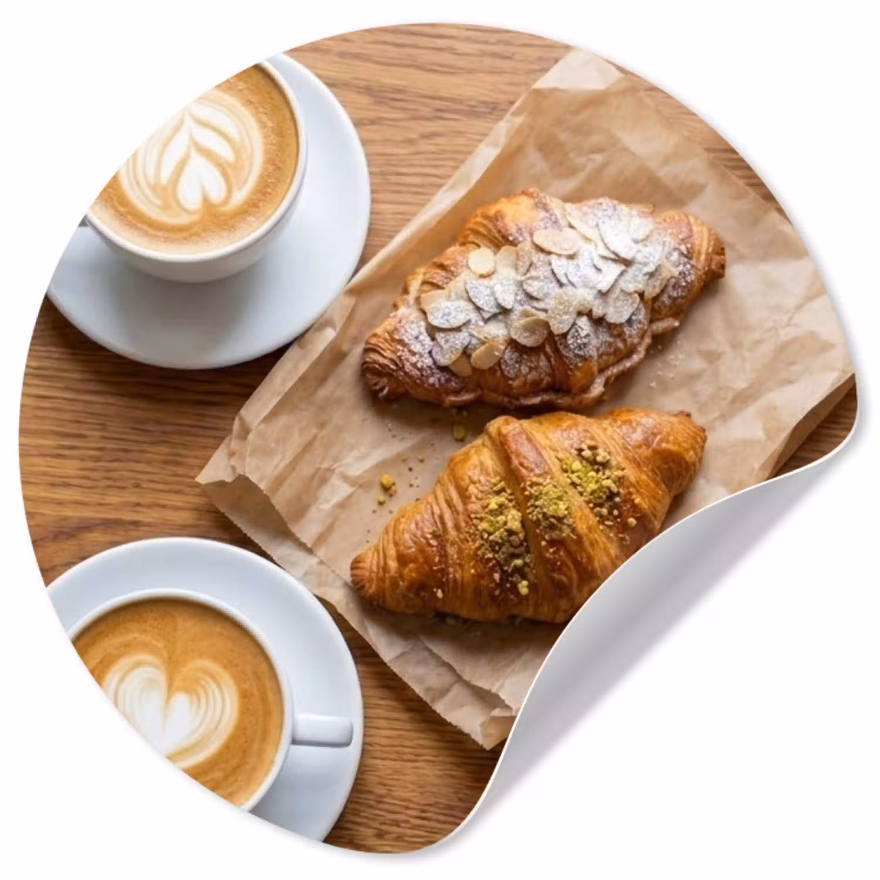 Eten - Croissant - Koffie - Ontbijt - Modern Wandcirkel behangsticker klein -3d