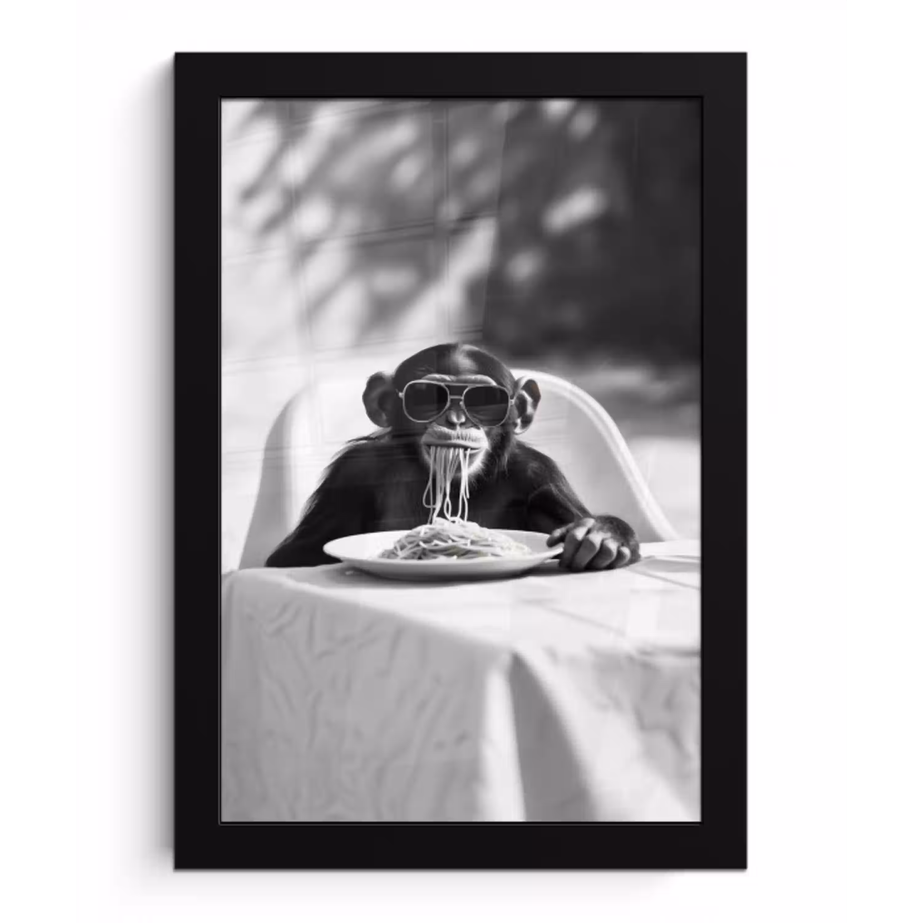 Aap - Spaghetti - Zonnebril - Zwart wit - Cool - Dier fotolijst zwart zonder passe partout klein -3d