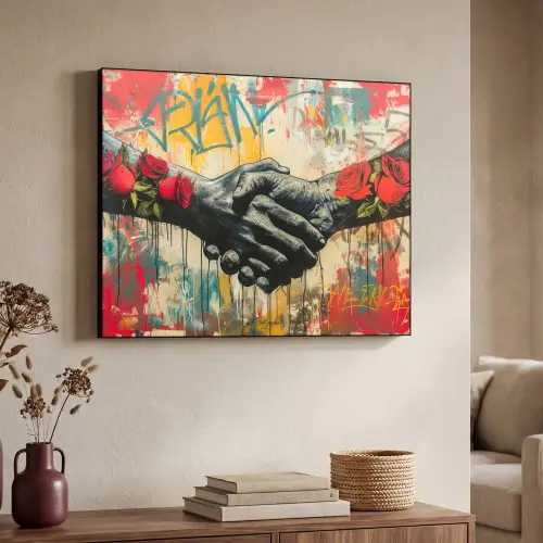 Graffiti - Rozen - Handen - Street art Textielframe zwart klein -sfeer3