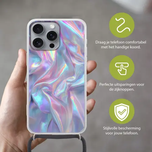 Golvend - Pasteltinten - Glanzend - Stof Hoesje iPhone 16 Pro Max met koord klein -sfeer2_NL