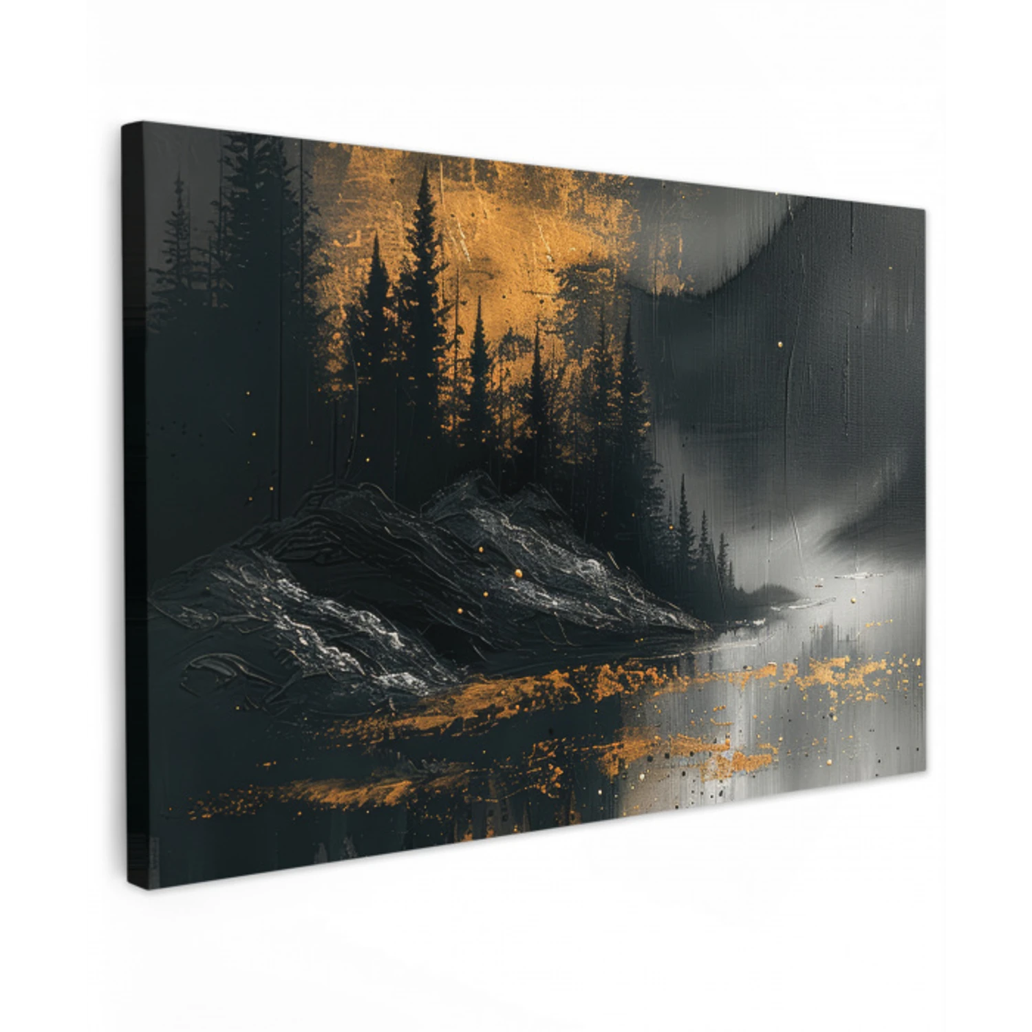 Modern - Bos - Goud - Zwart - Natuur canvas 2cm klein -z3d