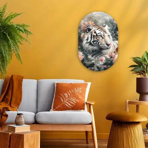 Tijger - Wilde dieren - Bloemen - Jungle Wandcirkel Ovaal Forex klein -sfeer4