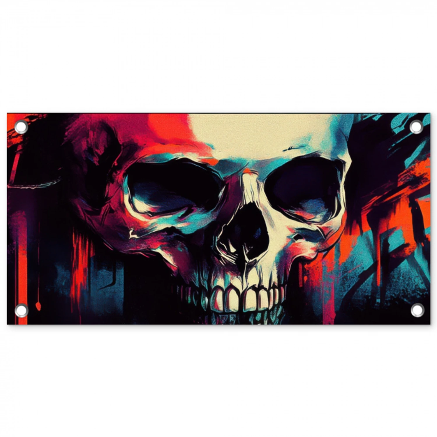 Schedel - Abstract - Rood - Blauw - Graffiti tuinposter los doek klein -3d