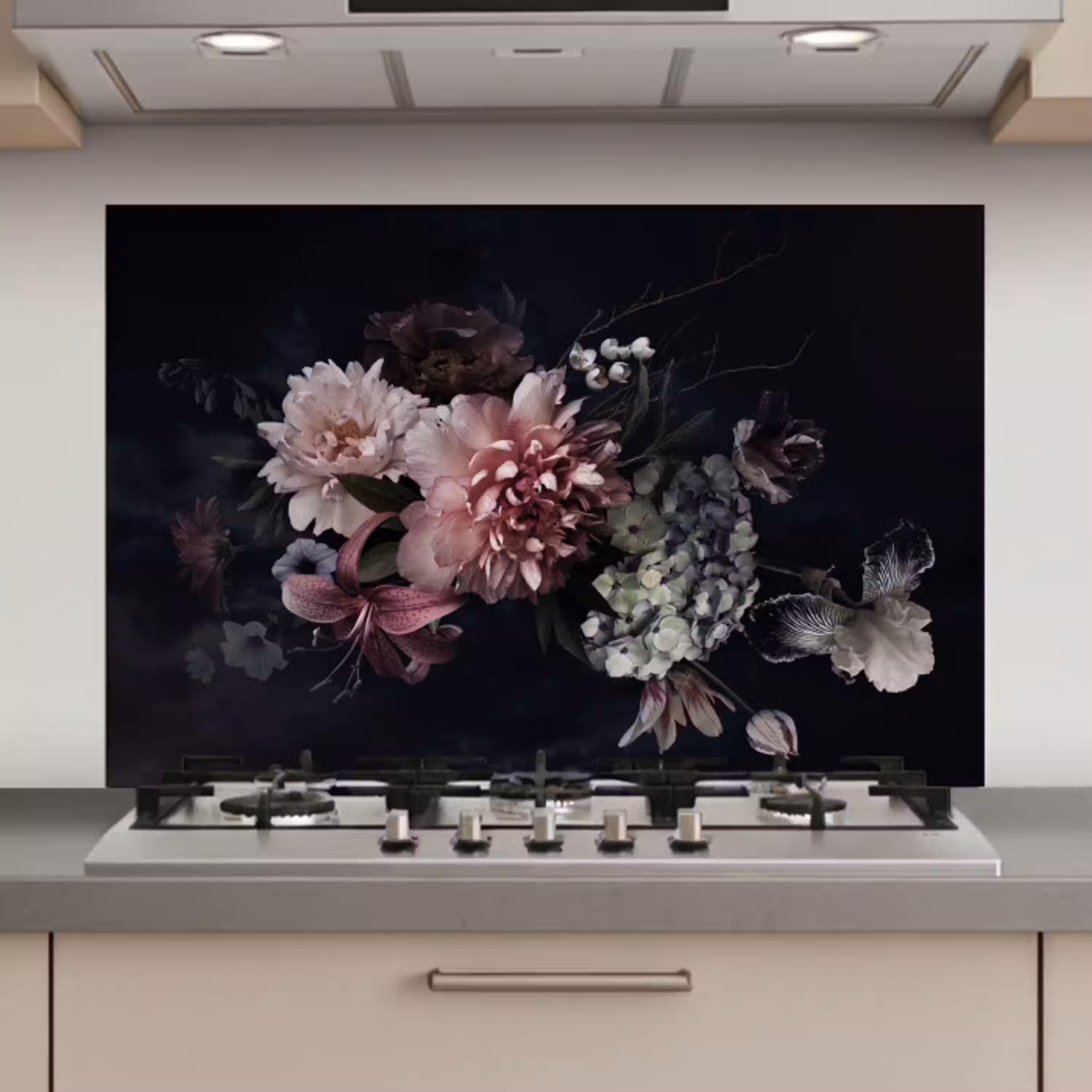 Bloemen - Vintage - Pastel - Zwart - Boeket keuken achterwand spatscherm klein -3d_website
