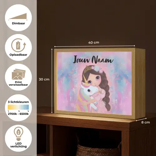 Meisje - Eenhoorn - Glitter Light Box met batterij (Wandlamp kind) middel -USP_websiteoverzichtNL