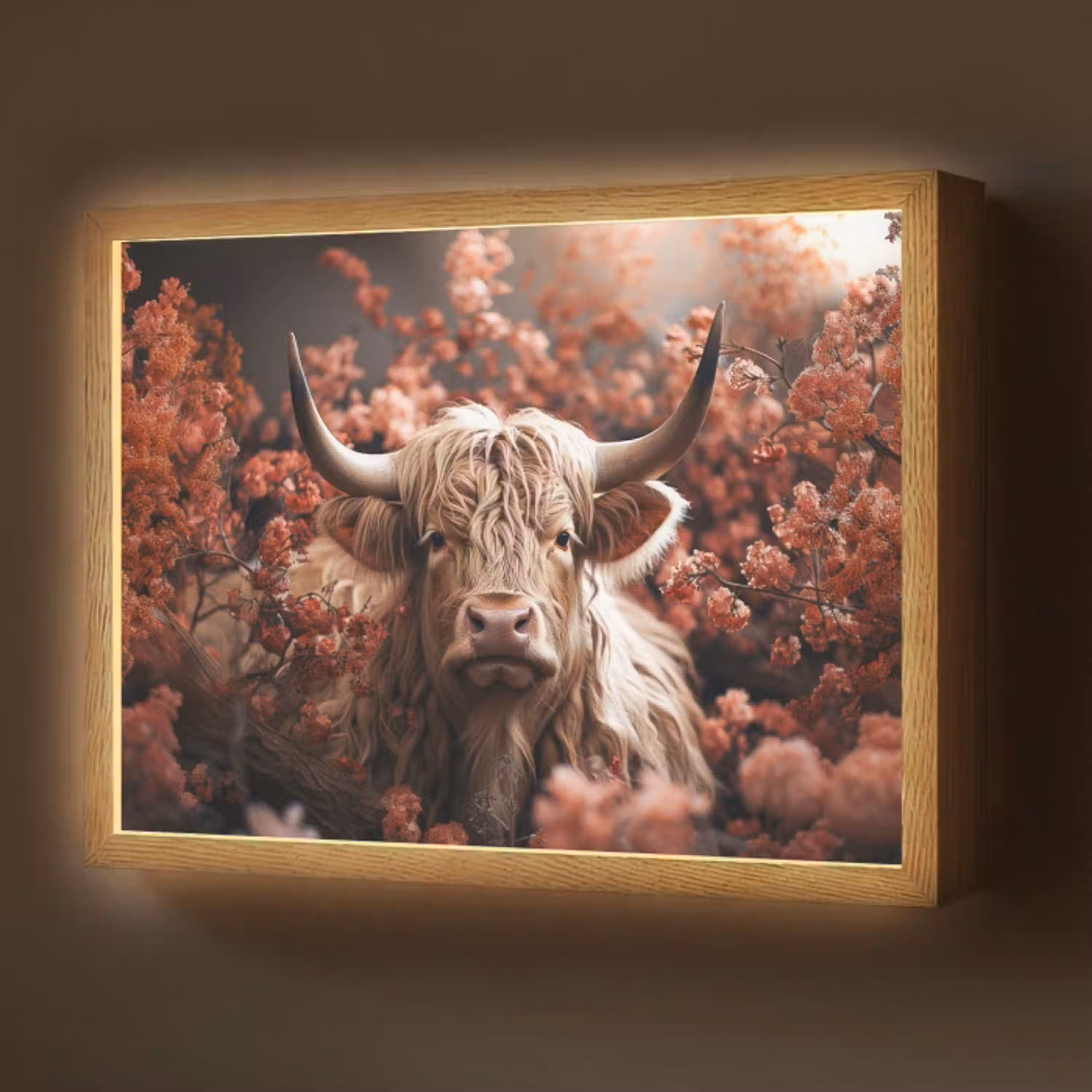 Schotse hooglander - Dier - Natuur - Bloemen - Botanisch Light Box met batterij (Wandlamp) middel -z3d_website