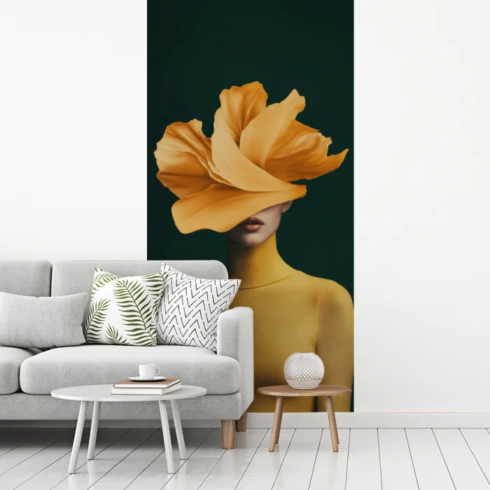 Vrouw - Hoed - Geel fotobehang vinyl groot -woonkamer