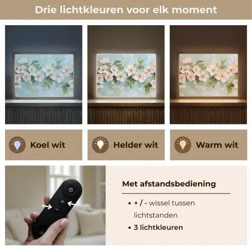 Bloesem - Bladeren - Lichtblauw Light Box met batterij (Wandlamp) middel -USP_lichtkleurNL