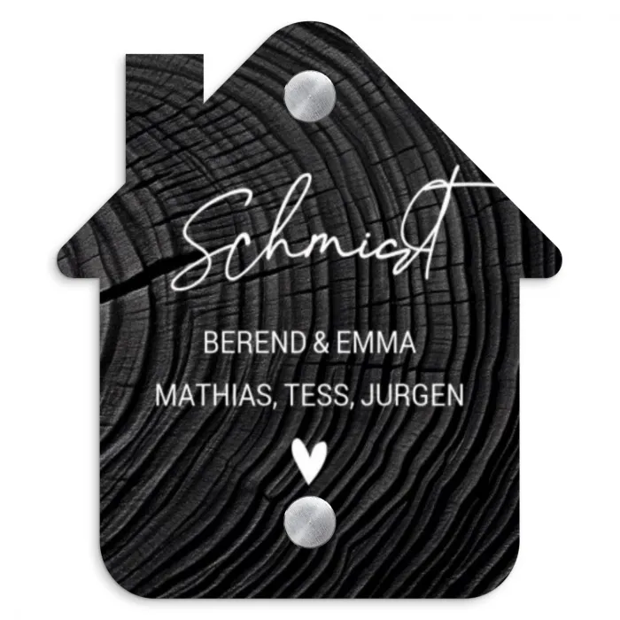 Zwarte houten nerf - Sierlijk Naambord Huisje klein -3d