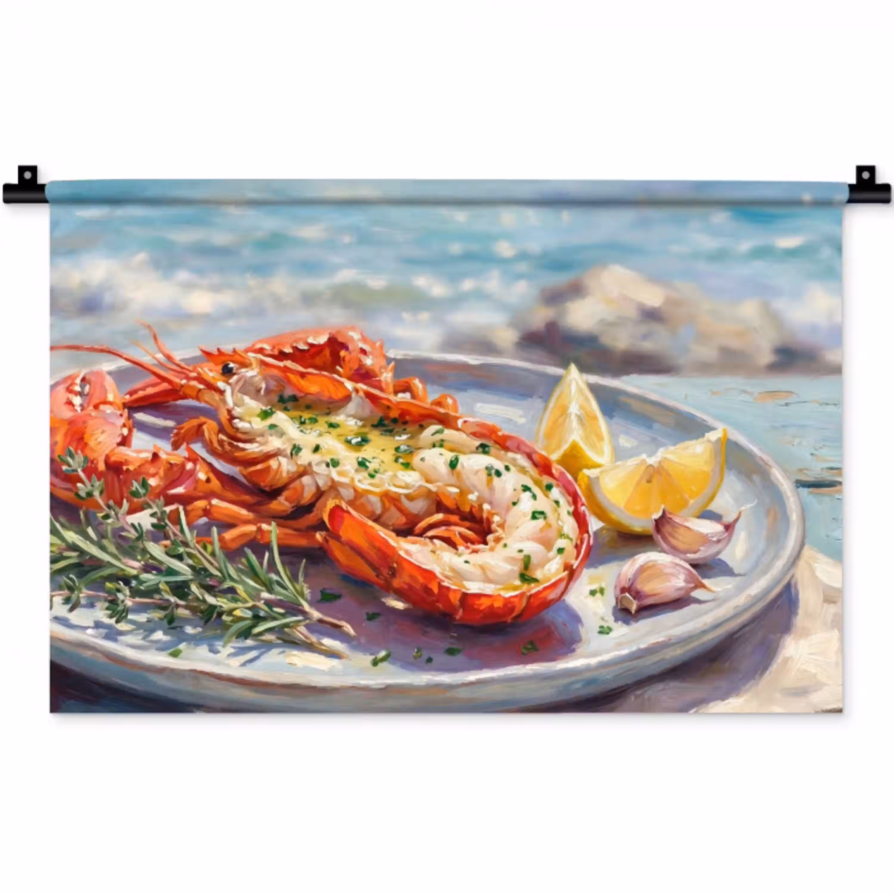 Eten - Zee - Kust - Modern - Blauw Wandkleed katoen klein -zz3d